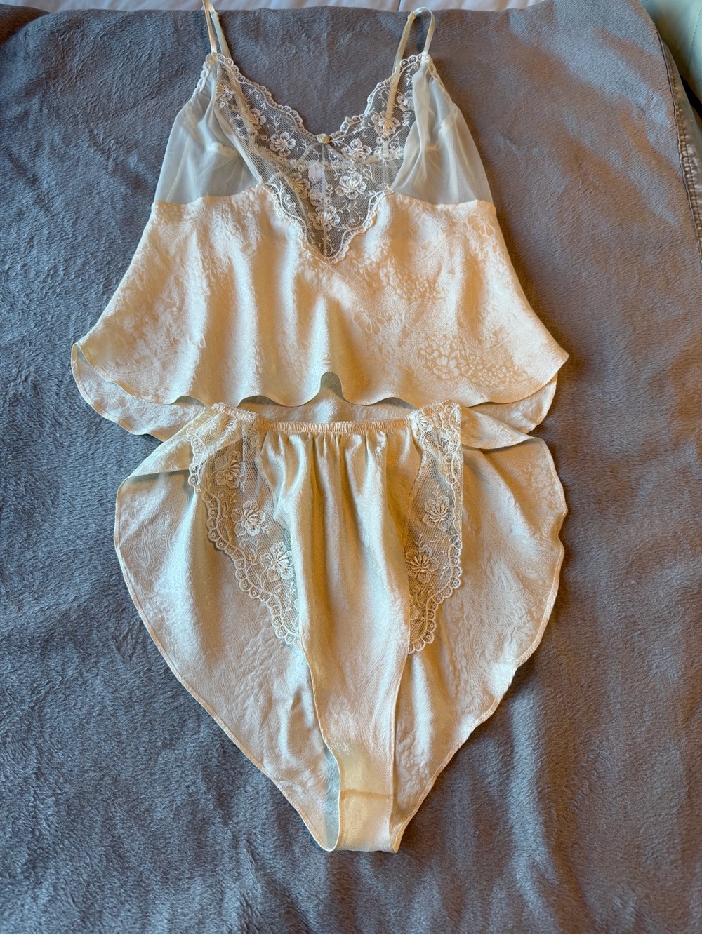 NWOT Valentino Cream Lace-Trim Silk  Cami and Briefs Set